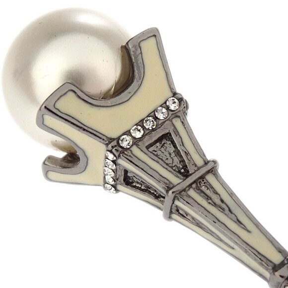 Chanel Eiffel Tower Artificial Pearl Rhinestone Silver Chain Necklace 06C 195598 - Picture 3 of 4